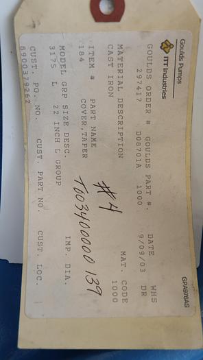 Unused GOULDS 3175L 22" Diameter Stuffing Box #46217