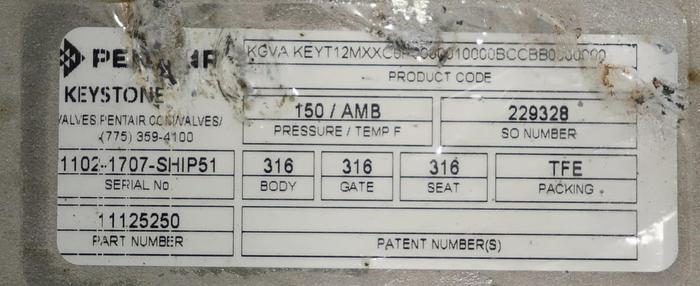 Used Keystone 12" Hand Operated Knife Gate Valve #45927