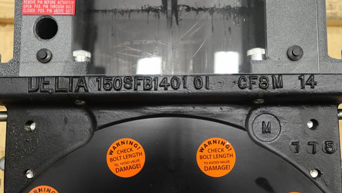 Unused Delta Industrial 14" Air Operated Knife Gate Valve #45664