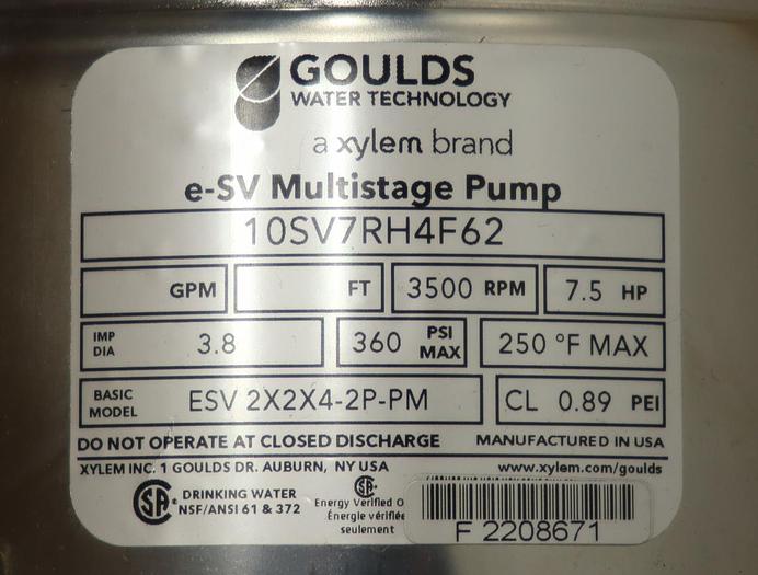 Unused Goulds E-SV ESV 2X2X4-2P-PM 2x2X4 Multi-Stage Pump #45722