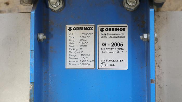 Used Orbinox PANE8NX3-8.5 8" Air Operated Knife Gate Valve #44735