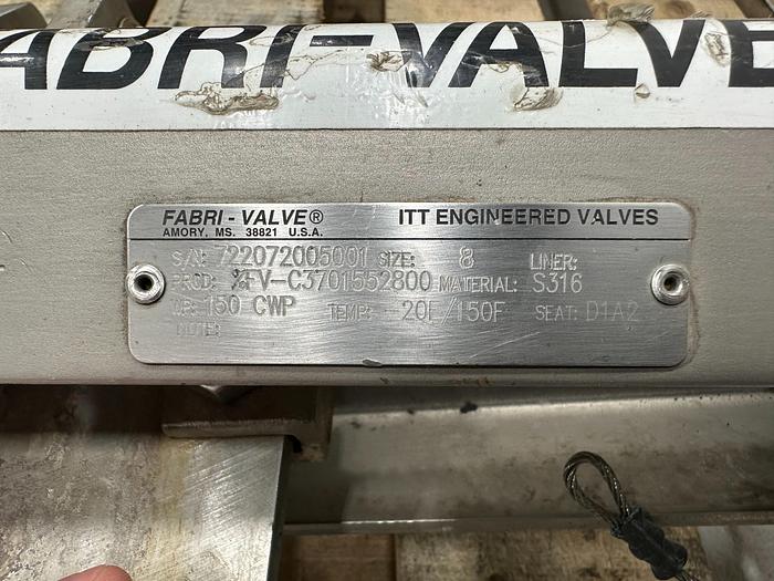 Used Fabri-Valve 8" Hand Operated Knife Gate Valve #46316