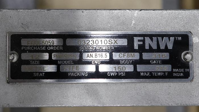 Unused FNW 12" Hand Operated Knife Gate Valve #45986