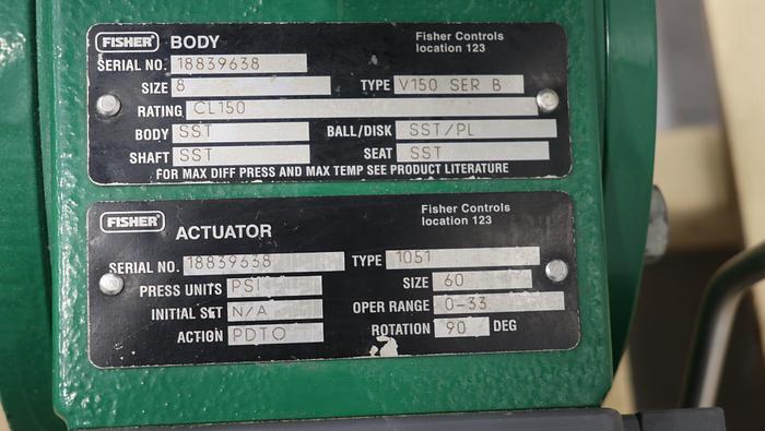 Used Fisher 8" V150 Series B Air Operated Vee Ball Valve #46418