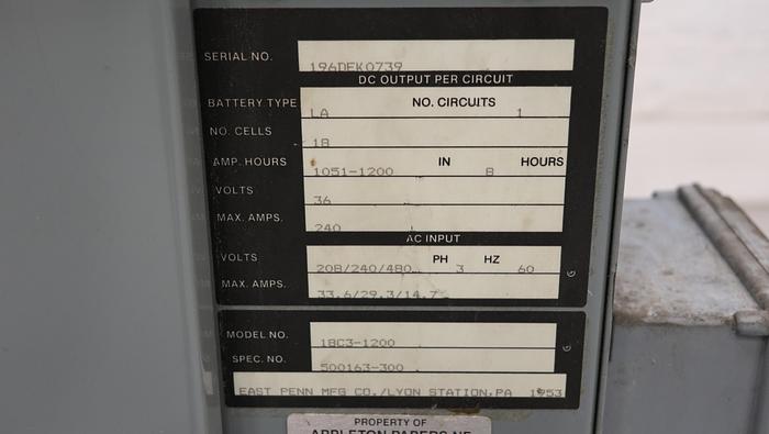 Used Deka 18C3-1200 Electric Forklift Charger #45466