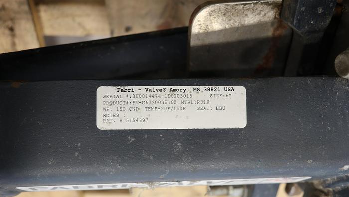 Used Fabri-Valve 6” Hand Operated Knife Gate Valve #45260