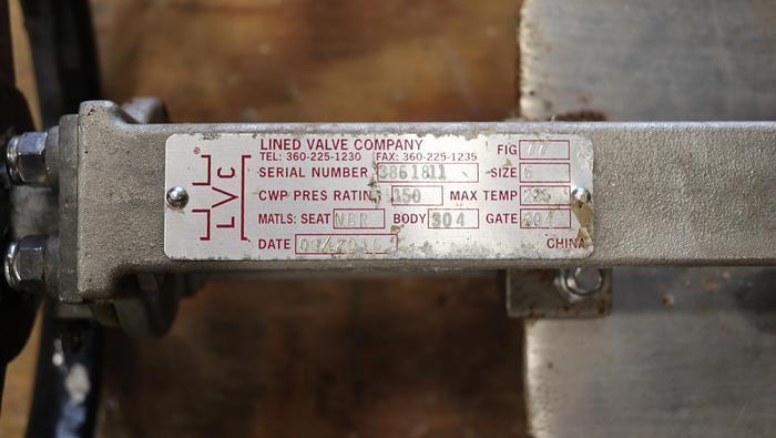 Used Lined Valve company 6" Hand Operated V-Port Hand Operated Knife Gate Valve #44946