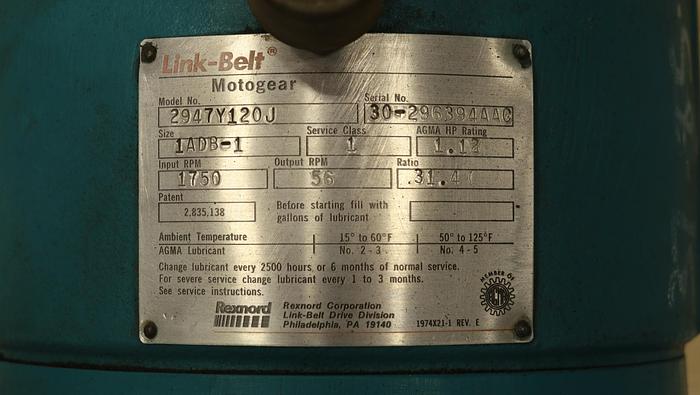 Refurbished Link-Belt 2947Y120J Gear Drive #44974