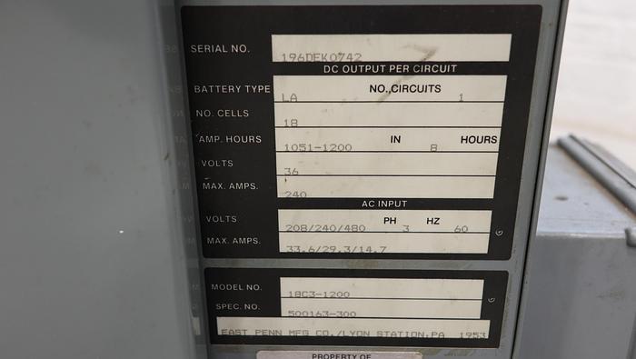Used Deka 18C3-1200 Electric Forklift Charger #45470