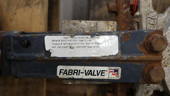 Used Fabri-Valve 3” Hand Operated Knife Gate Valve #45330