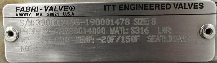 Used FABRI-VALVE 8" Hand Operated Knife Gate Valve #46250