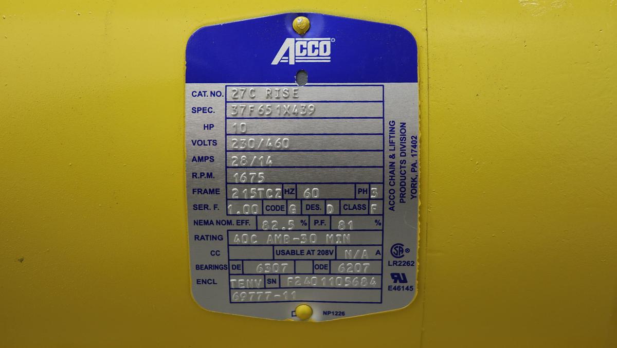 Used Acco C3W10D022-15L4D0 Electric Hoist #47213