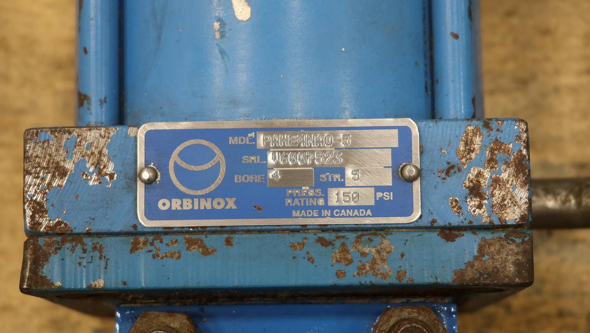Unused Orbinox 4" PAHE4NA0-5 Air Operated Knife Gate Valve #46799
