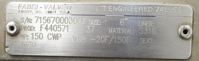 Used FABRI-VALVE 6" Hand Operated Knife Gate Valve #46249