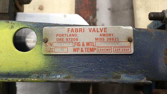 Unused Fabri-Valve 39R316V 4" Air Operated Thru-Gate Valve #46523