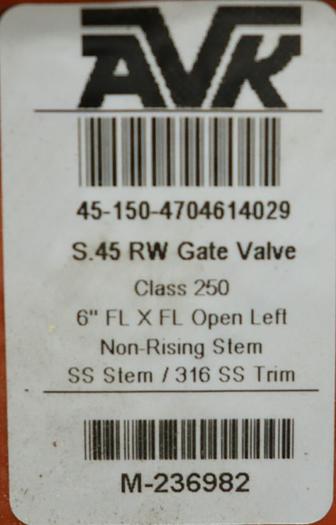 Unused AVK Holdings A/S AWWAG509 6" Hand Operated Stem And Yoke Valve #45805