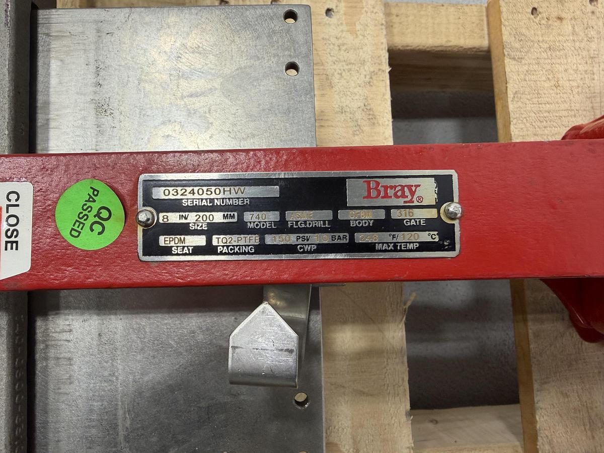 Unused Bray 8" Air Operated Knife Gate Valve #47177