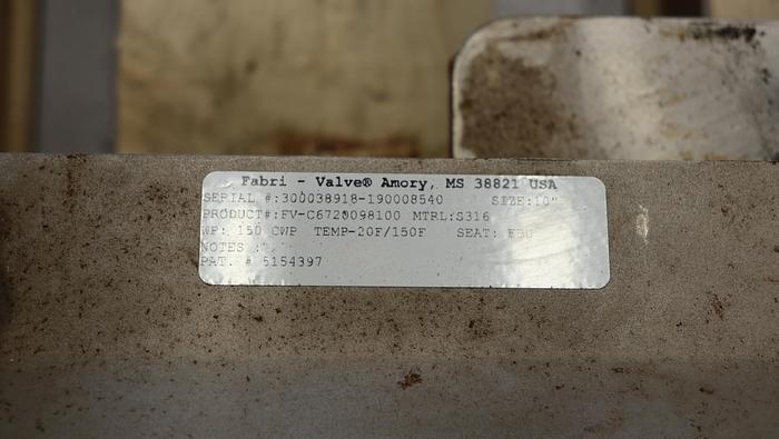 Used Fabri-Valve 10" Air Operated Knife Gate Valve #44768