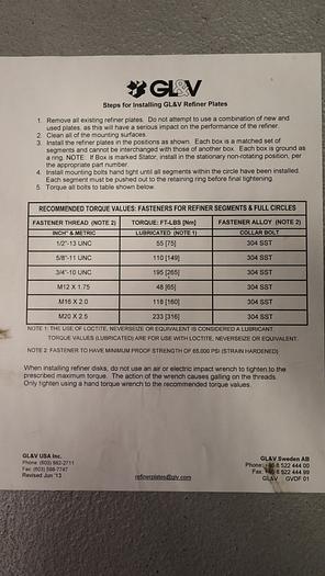 Unused GL&V DD4000 30" Refiner Plates #45133