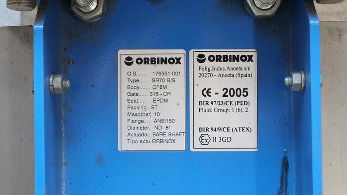 Used Orbinox PANE8NX3-8.5 8" Air Operated Knife Gate Valve #44735