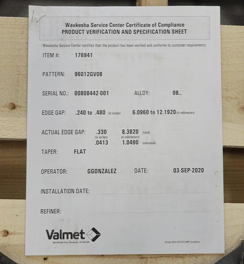 Unused Valmet 38" Refiner Plate Set #46016