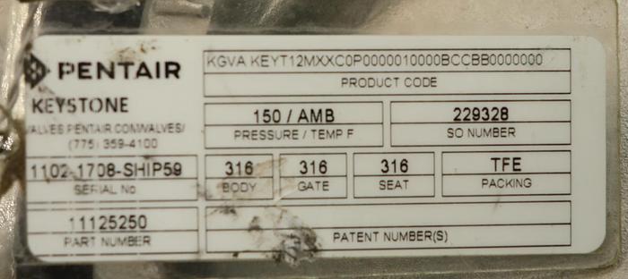 Used Keystone 12" Hand Operated Knife Gate Valve #45928