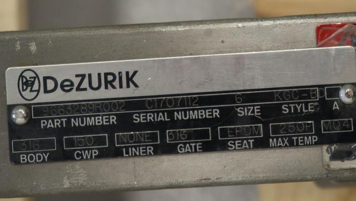 Used Dezurik 6" Hand Operated Knife Gate Valve #45942