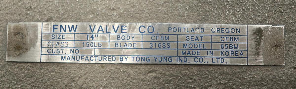 Used FNW 65BM 14" Air Operated Knife Gate Valve #46996