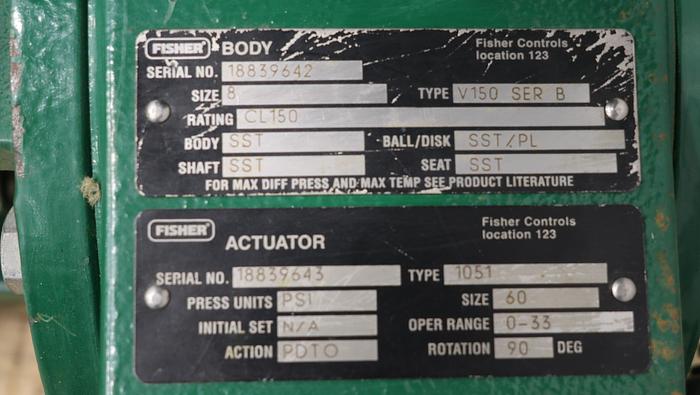 Used Fisher 8" V150 Series B Air Operated Vee Ball Valve #46417