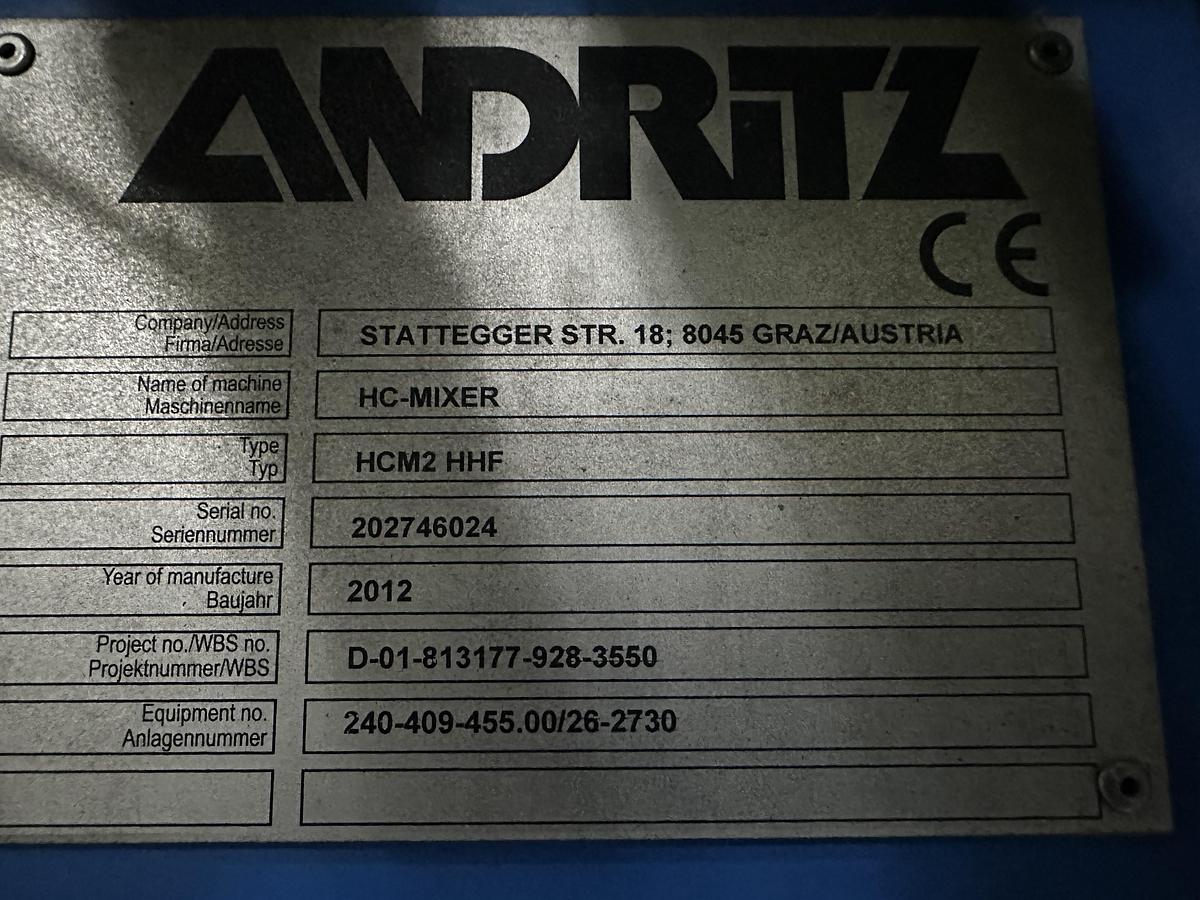Used Andritz HC-Mixer HCMS HHF Fluffer #46899
