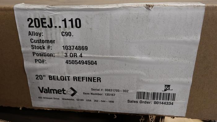 Unused Beloit  20" Refiner Plate Set #45430