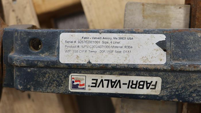 Used Fabri-Valve 4” Hand Operated Knife Gate Valve #45331