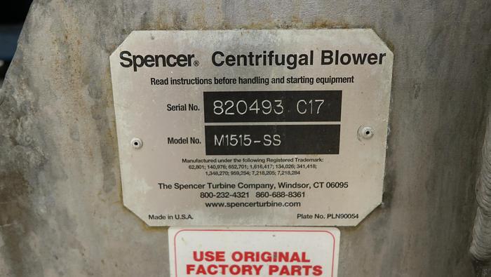 Used Spencer Centrifugal M1515-SS Blower #45571