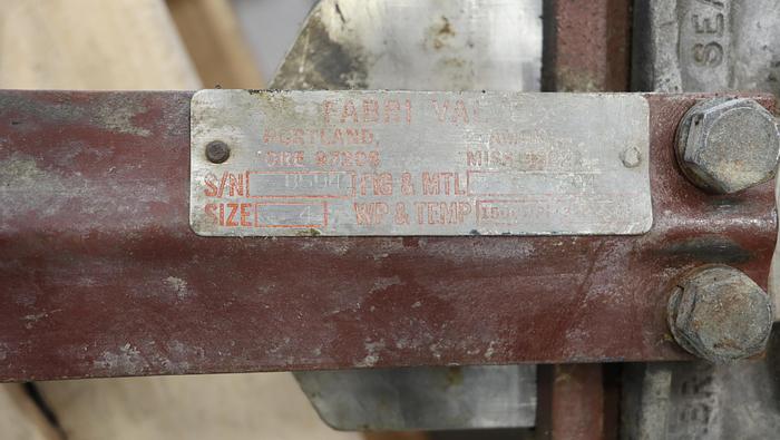 Used Fabri-Valve 4” Hand Operated Knife Gate Valve #45331