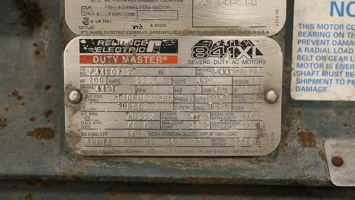 Used Reliance P44G0712B 200 HP A/C Motor #45012