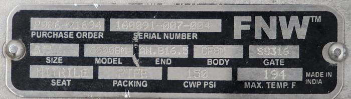 Used FNW 3” Hand Operated Knife Gate Valve #45735