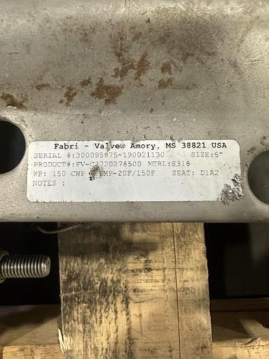 Used Fabri-Valve 6" Air Operated Knife Gate Valve #46278