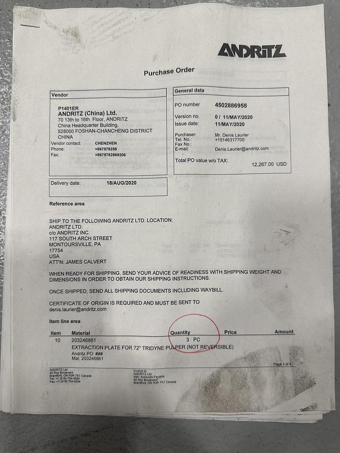 Refurbished Andritz/Beloit Tri-dyne Pulper Extraction Plate #46829