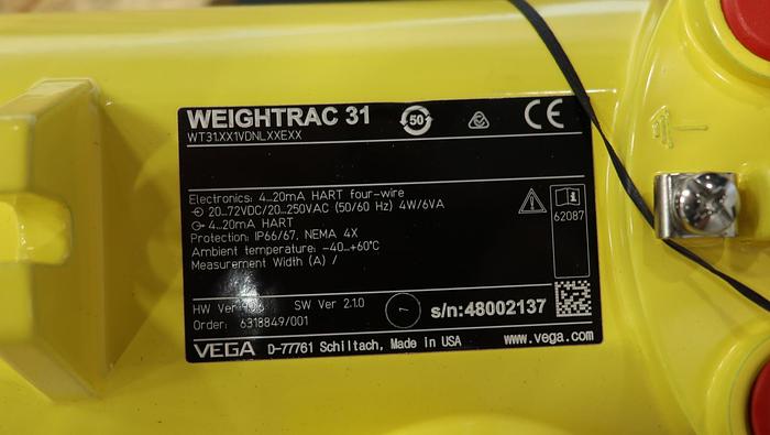 Unused VEGA Weightrac 31 Radiometric Sensor For Mass Flow Detection Assembly #46077
