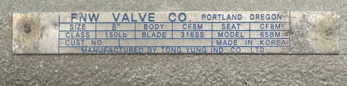 Used FNW 65BM 8" Air Operated Knife Gate Valve #46995