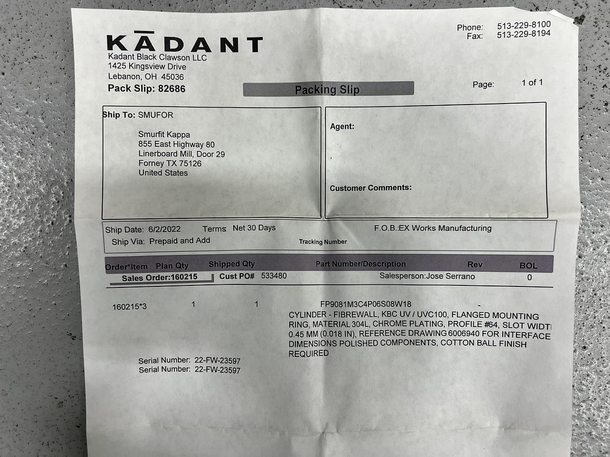 Unused Kadant Fiberwall UV100 Pressure Screen Basket  #47283