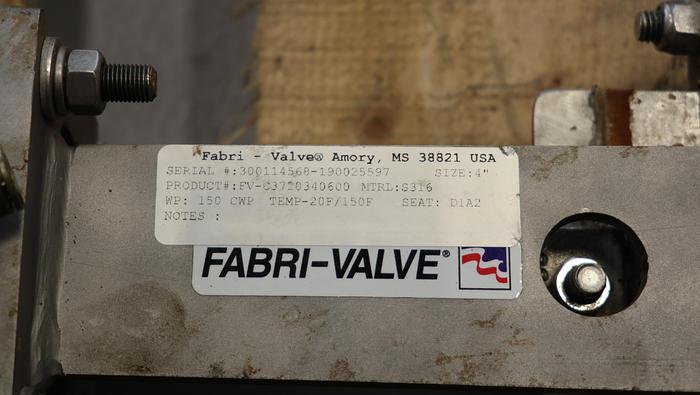 Used Fabri-Valve 4" Air Operated Knife Gate Valve #45538