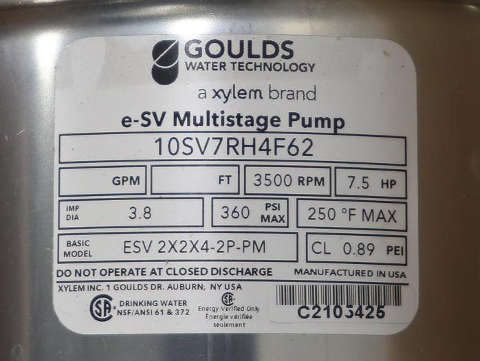 Unused Goulds E-SV ESV 2X2X4-2P-PM 2x2X4 Multi-Stage Pump #45720