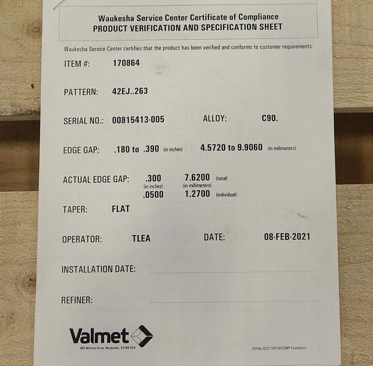 Unused Valmet 42" Refiner Plate Set #46022