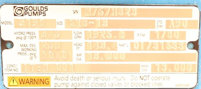 Unused Gould's 3196 6x8x13 Pump #45817