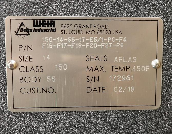 Unused Delta Industrial 14" Air Operated Knife Gate Valve #45664