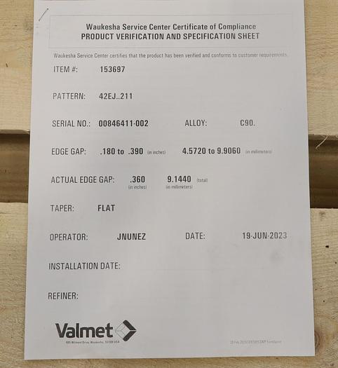 Unused Valmet 42" Refiner Plate Set #46020