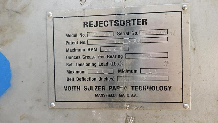 Refurbished Voith Sulzer RS2C Reject Sorter #44876