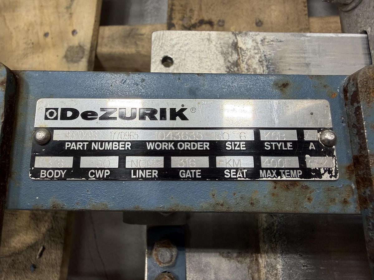 Used Dezurik 6" Air Operated Knife Gate Valve #46960