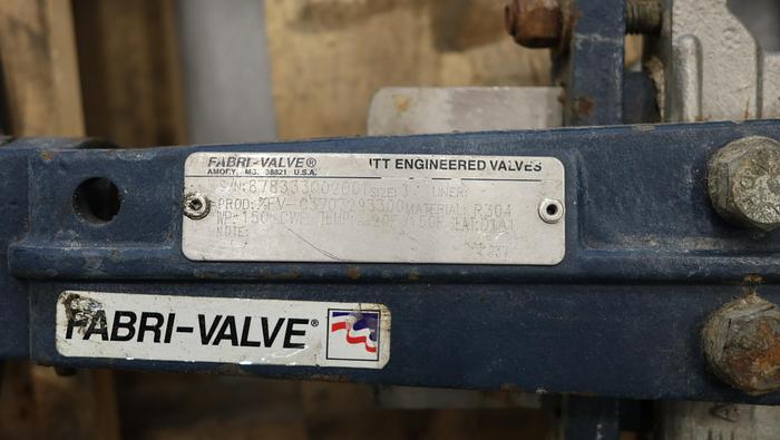 Used Fabri-Valve 3” Hand Operated Knife Gate Valve #45330